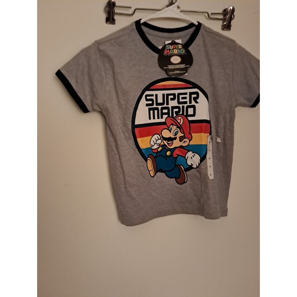 Super Mario Boy's Ringer Short Sleeve Graphic T-Shirt CG2 Heather Gray XSmall
